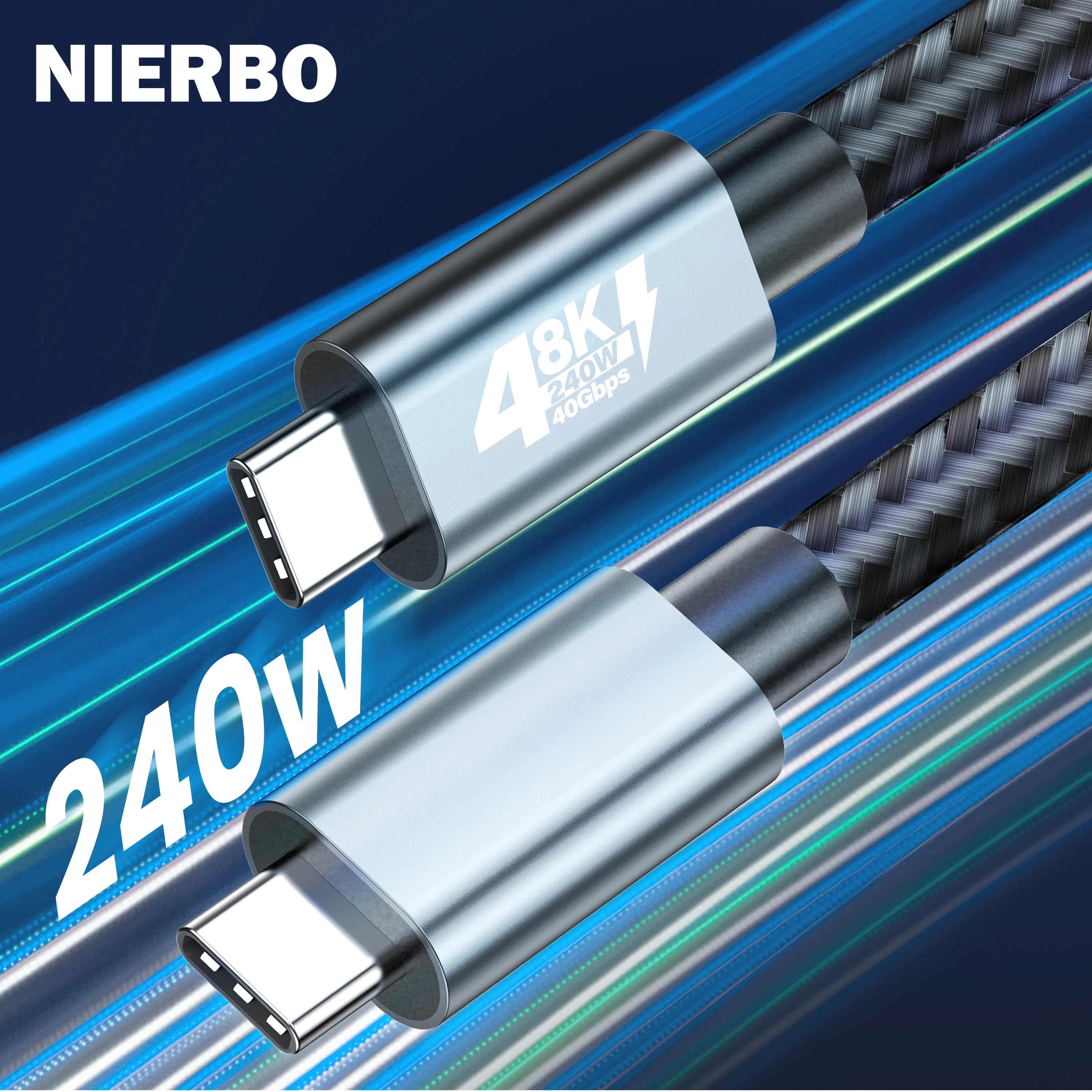 NIERBO Cavo USB C Maschio a Maschio USB 4.0 240W 40Gbps Tipo C Cavo Thunderbolt 4 8K a 60 Hz Video Ricarica dati super veloce
