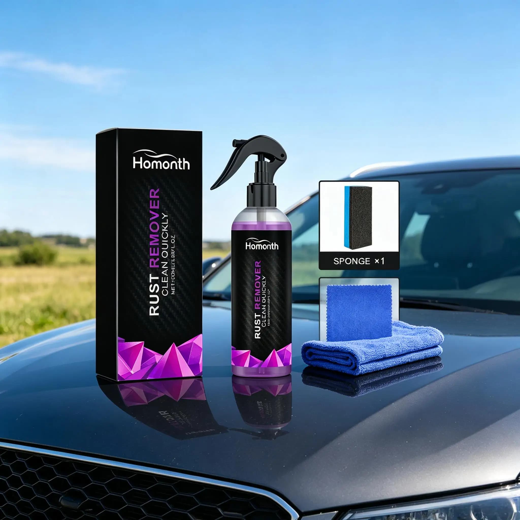 Car Paint Rust Remove Spray Dissolves Surface Oil Stains Metal Polishing Brightening Prevents Secondary Rusting Rim Dust Cleaner