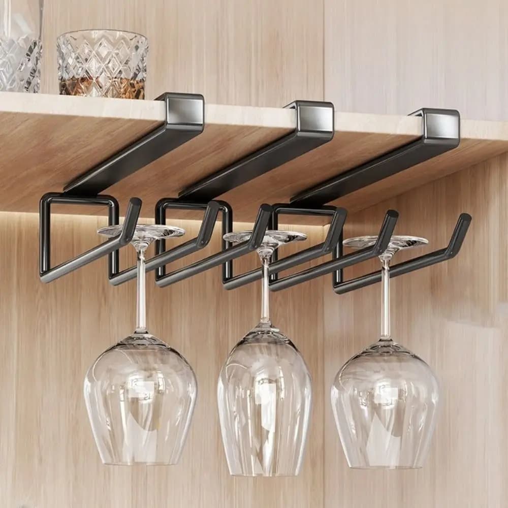 Portabicchieri da Parete in Ferro Sottopensile, Senza Foratura, Salvaspazio, per Bicchieri da Vino a Stelo Alto, per Soggiorno