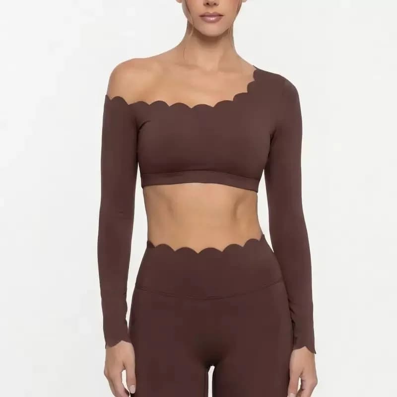 Women's long-sleeved lace sportswear with chest padding, strapless sportswear, sticky leggings, active workout clothing