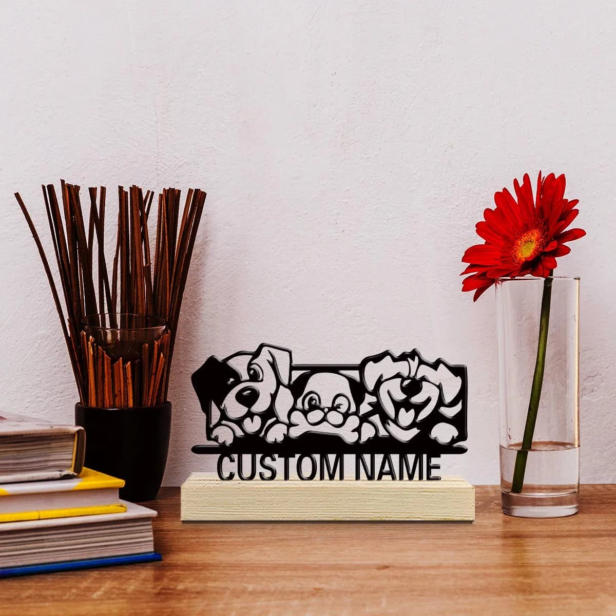1pc Personalized Iron Desktop Ornament Customizable Content Equipped with Wooden Base Home or Office Decorations