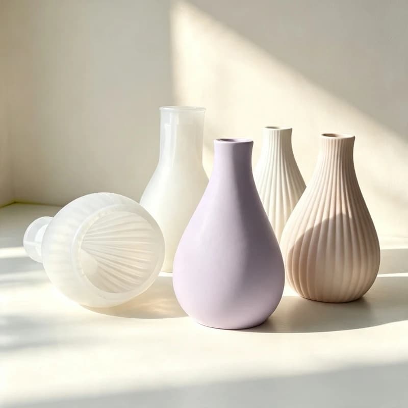 Striped Vase Silicone Mold For Plaster Epoxy Resin Ornament Dried Flower Vase Table Decoration Craft Making Mould