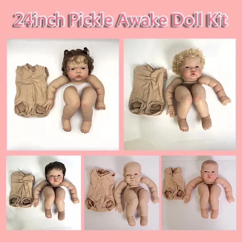 24 inch empty reborn doll kit Pickle Awake already painted/unpainted Realistic doll parts DIY with body and cloth eyes