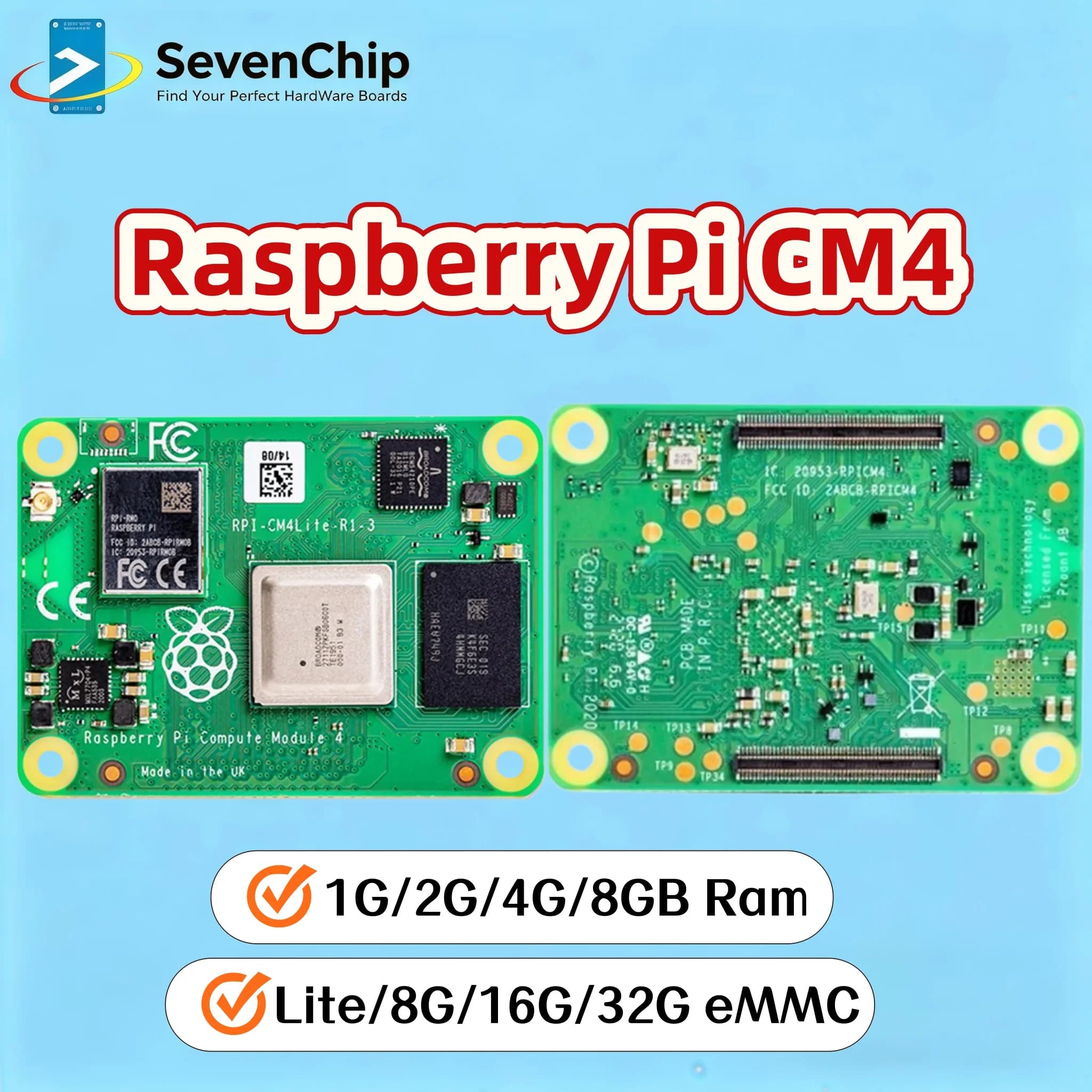 Raspberry Pi CM4 Raspberry Pi 4 Calculation Module with 1G/2G/4G/8GB of RAM Lite/8G/16G/32G optional Flash eMMC memory, Wi-Fi/Bluetooth support