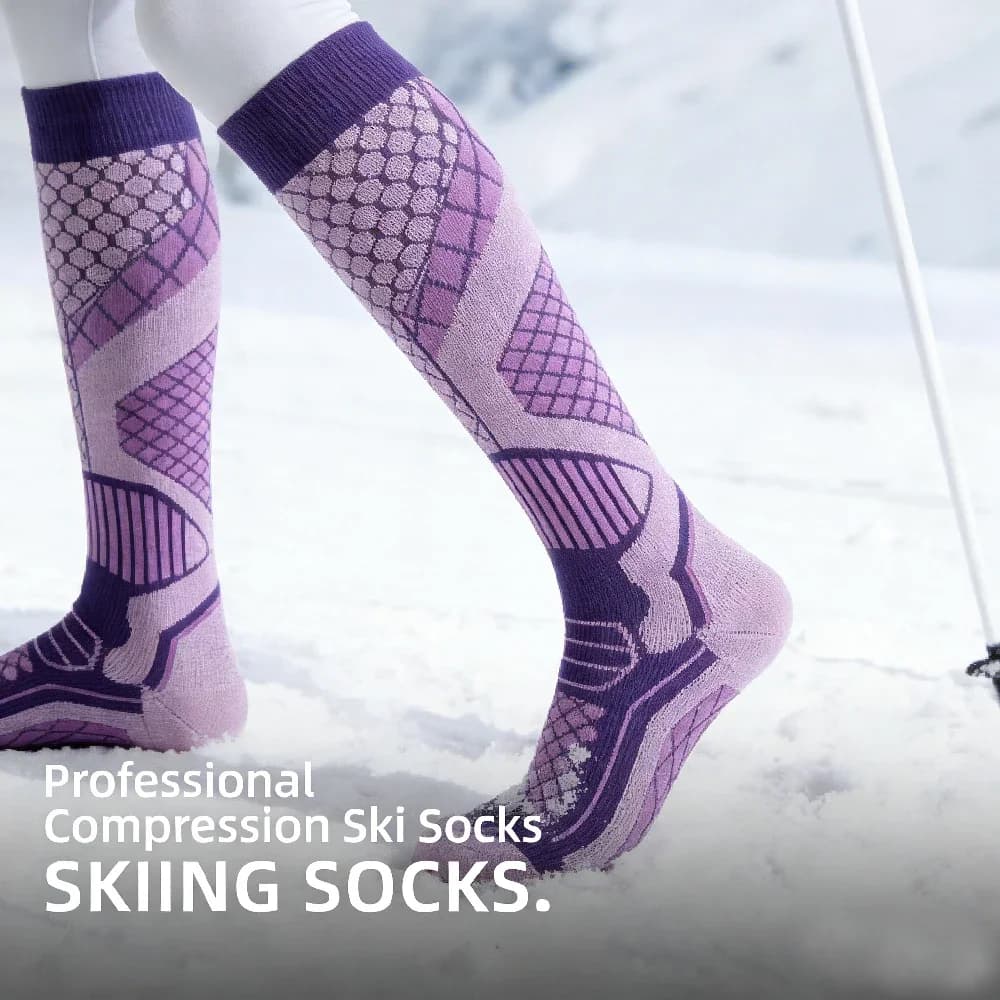 1Pair Moisture-Wicking Thickened Thermal Ski Socks Knee High Anti-Slip Snowboard Stockings Warm Winter Skiing Athletic Socks