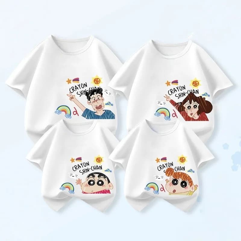 Summer Casual Crayon Shin Chan Family Fun Print Cotton Comfortable T-shirt Adults Children Parent Child Couple Loose Sportswear