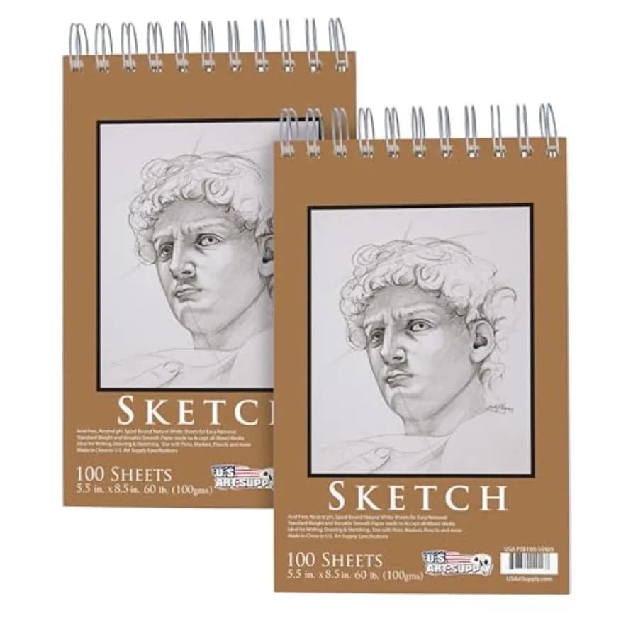 5.5"x8.5" Top Spiral Bound Sketch Book, 2 Pack, 100 Sheets Each, 60lb 100gsm,Acid-Free, Artist Sketchbook, Drawing Pad for Adul