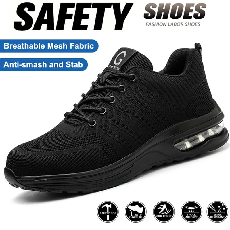 Scarpe con punta in acciaio Scarpe protettive di sicurezza Cuscino d'aria Scarpe antinfortunistiche da lavoro Uomo Donna Sneaker da lavoro traspirante Anti Smash Anti-puntura
