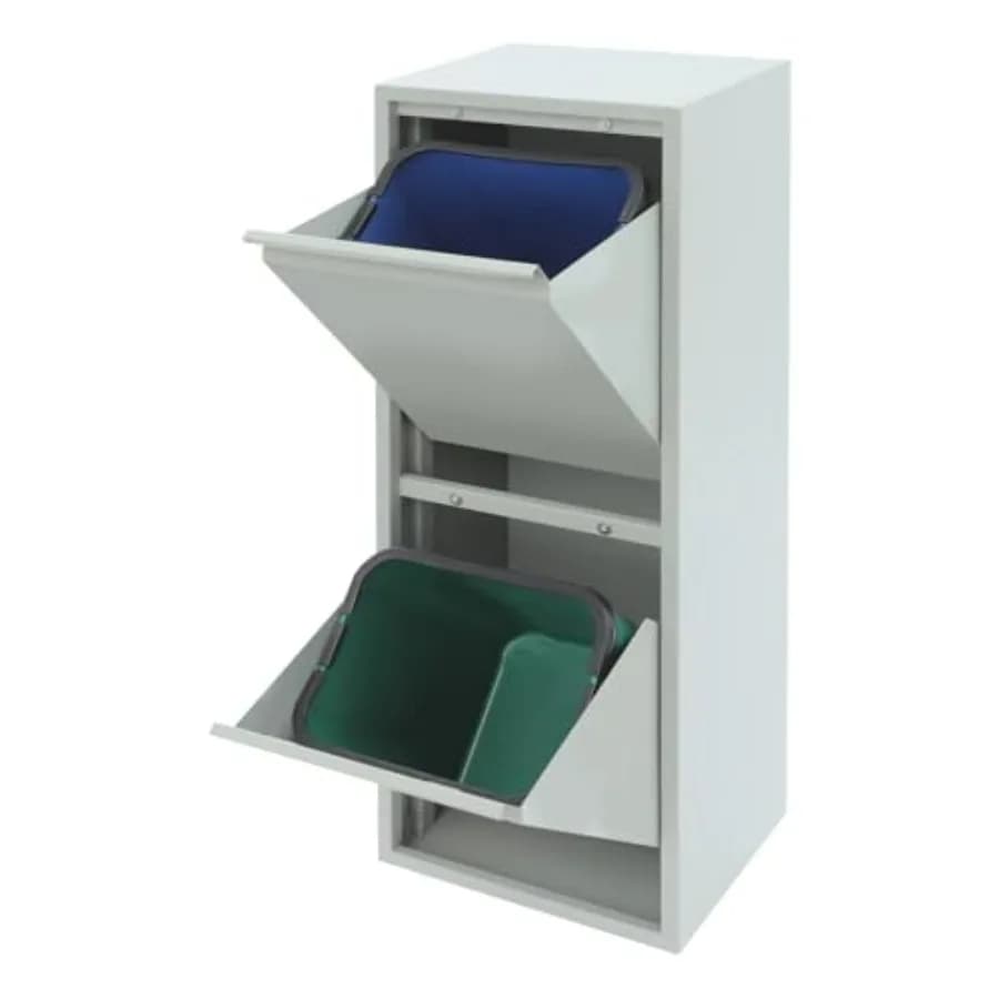 Armadio per Riciclaggio Rifiuti da 15 Galloni in Acciaio Inox con 2 Contenitori Ribaltabili Organizzatore per Rifiuti da Cucina e Garage