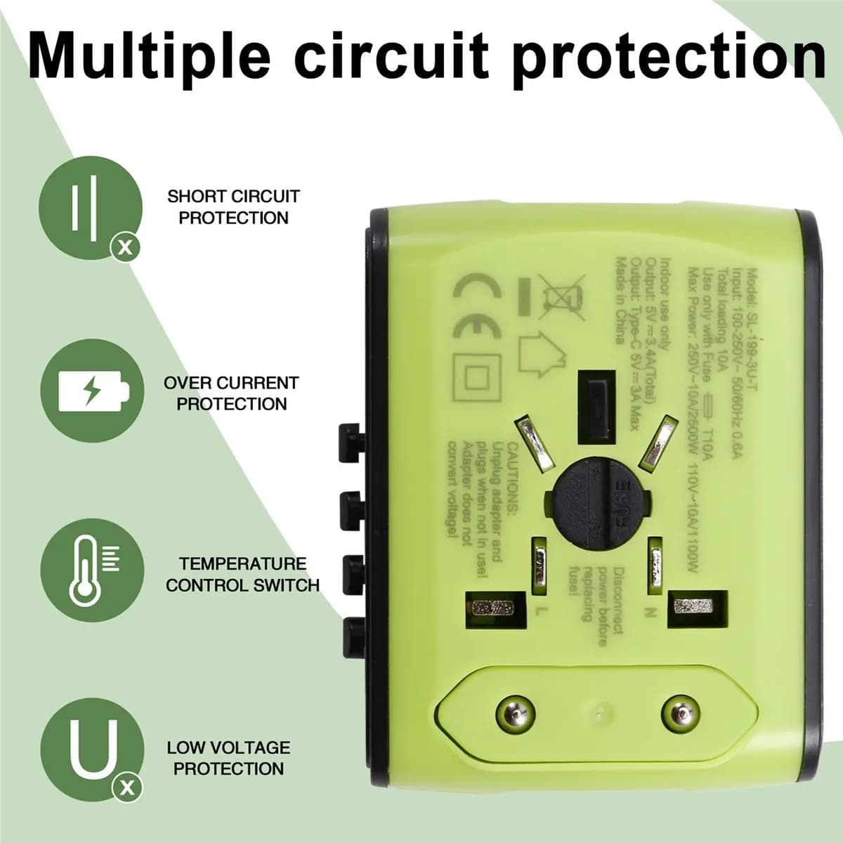 Adattatore da Viaggio Internazionale ABZJ con Prese AC, Adattatore Universale con 3 USB + Type-C, Perfetto per Oltre 200 Paesi