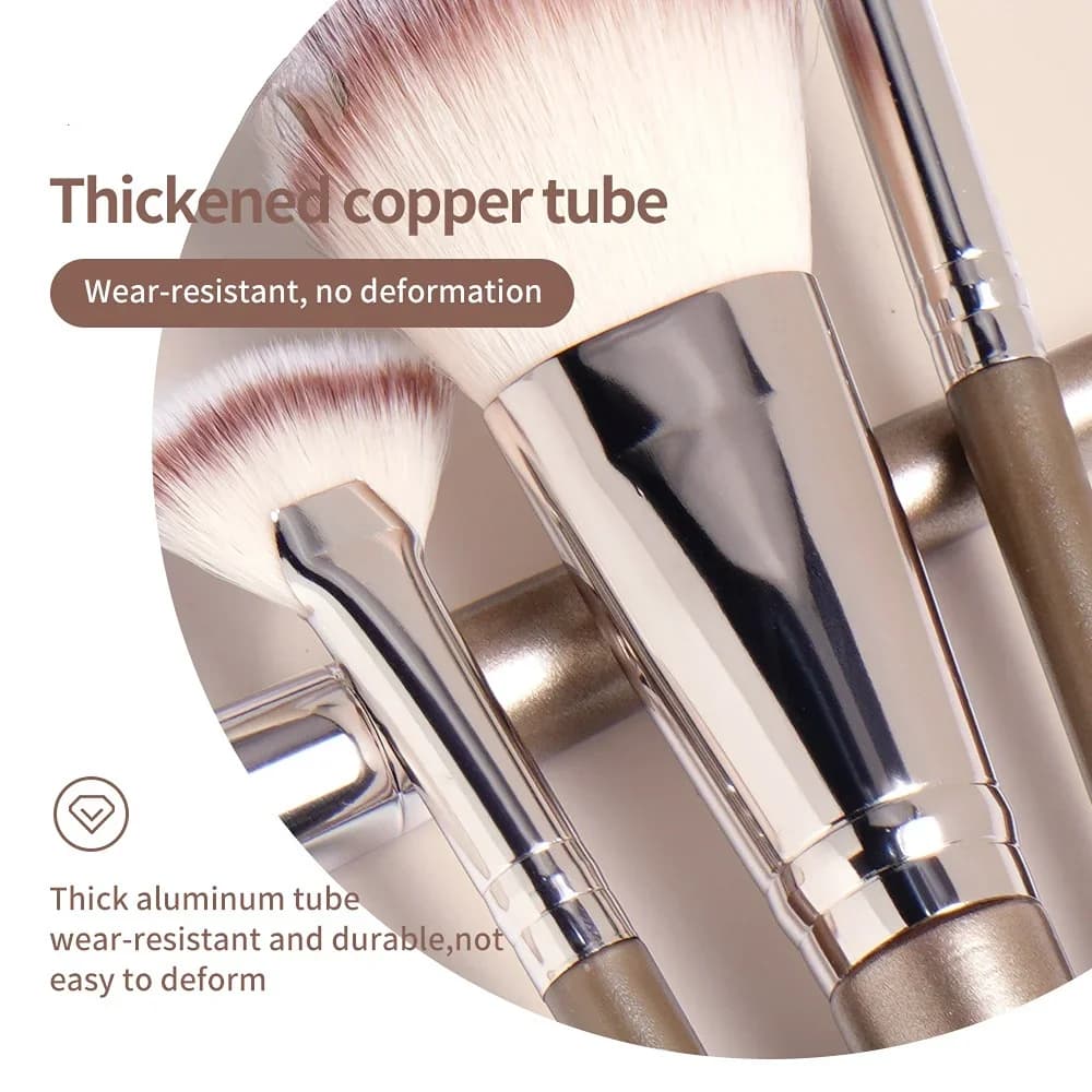 Set di 20 Pennelli per Trucco Professionali con Manico in Plastica, Set per Ombretto, Fondotinta, Eyeliner, Ciglia e Labbra, Colore Marrone