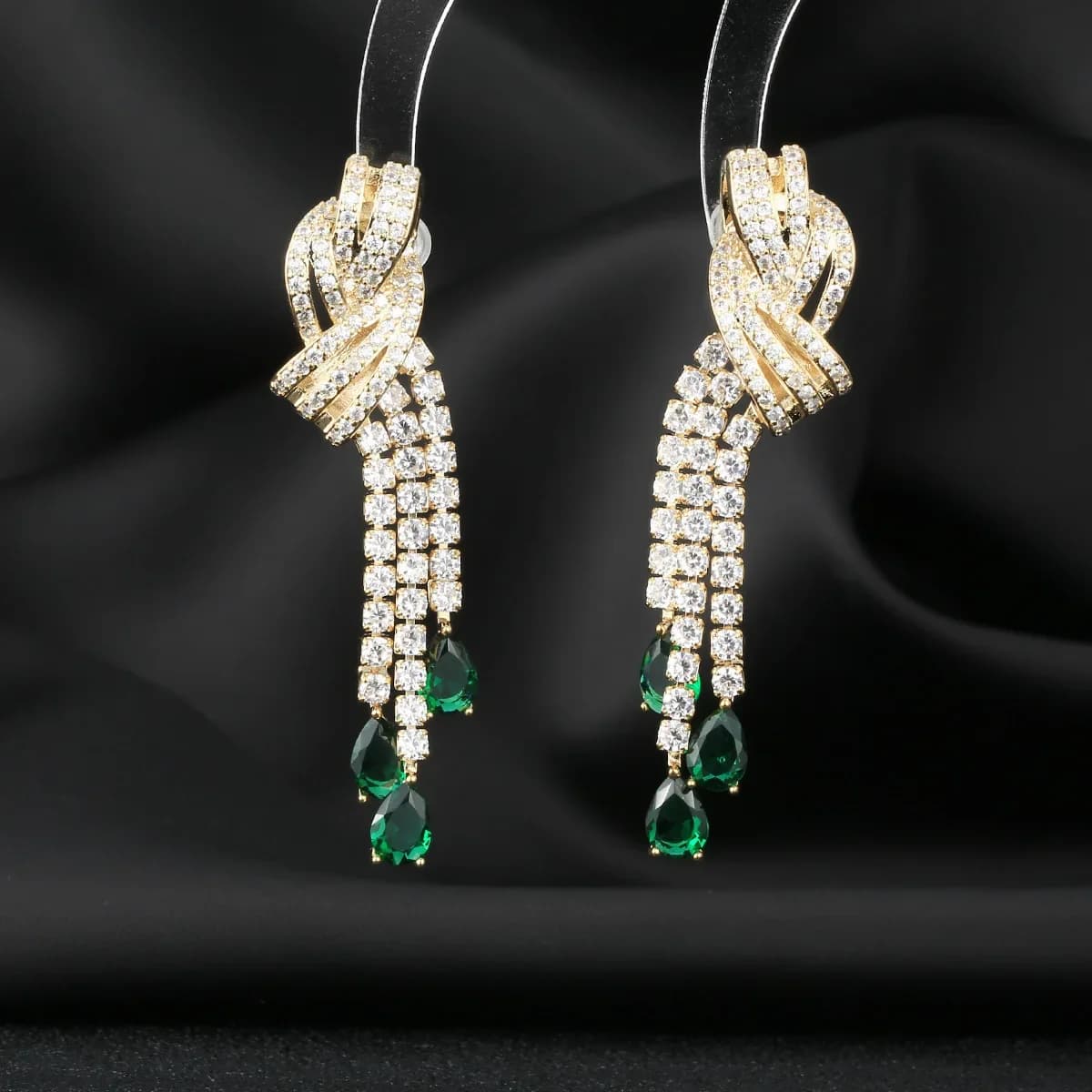 925 Sterling Silver Fashion Crystal Zircon Tassel Bowknot Earring Water Drop Earrings for Women Elegant Bridal Wedding Jewelry