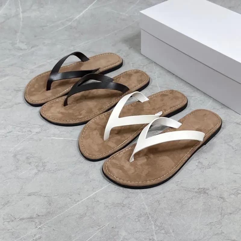 Dave&di French Vacation Minimalist Leather Flip Flops For Women Summer Non Slip Comfortable Lightweight Beach Slippers Woman