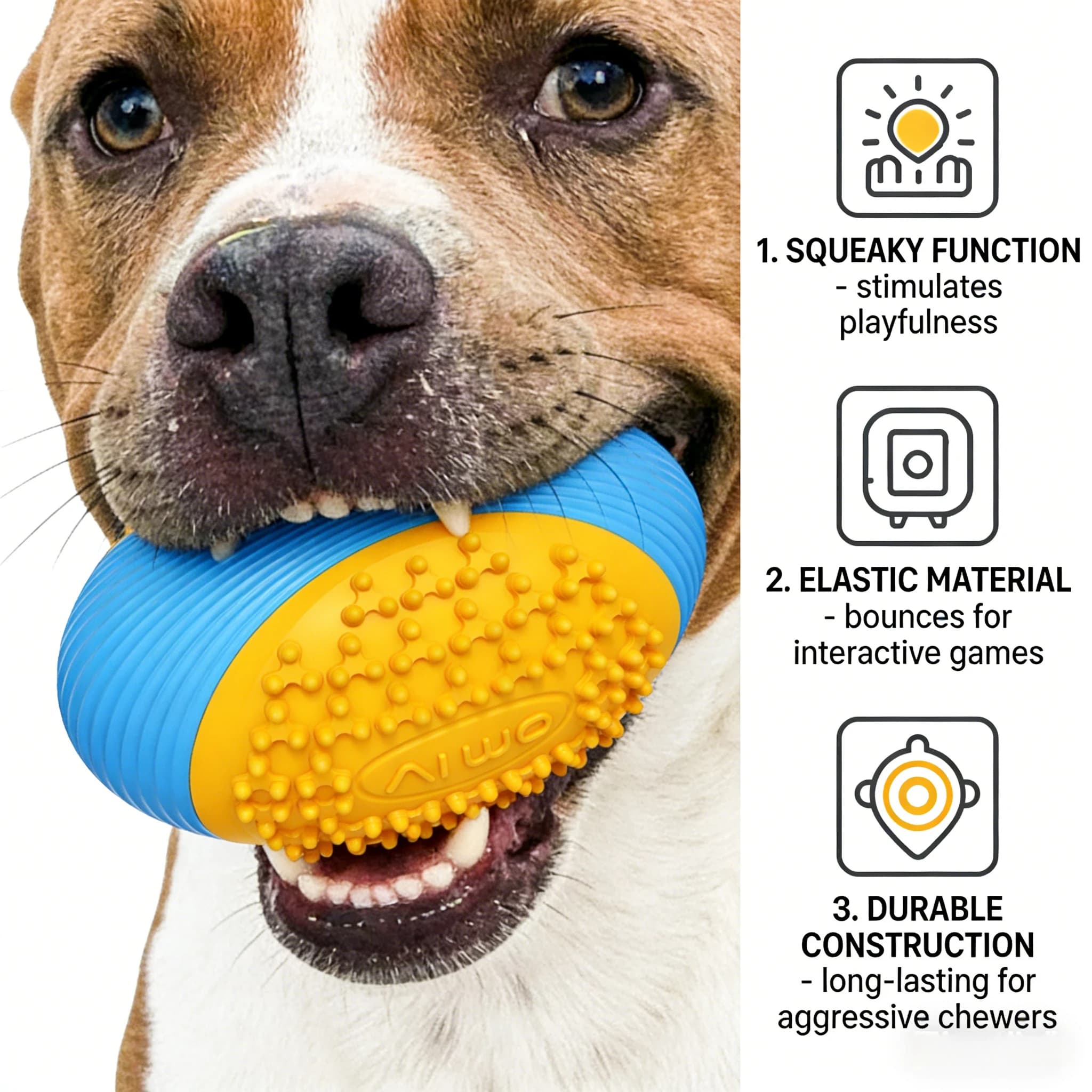 Indestructible Dog Squeaky Ball Toy, Tough TPR Chew Toy for Aggressive Chewers, Teeth Cleaning Interactive Play Toy for Small Me