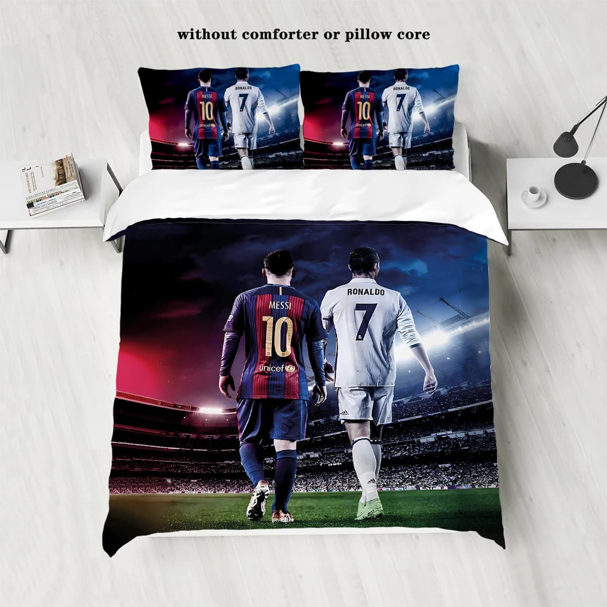 Set printed with 3 piece Love Football Star pattern (1 headdress + 2 pillowcases, without soul) Soft and comfortable bed linen set