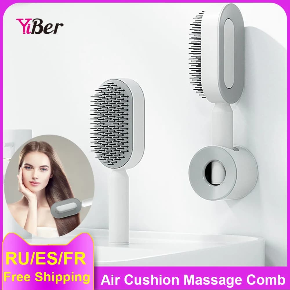 Spazzola per capelli autopulente a pressione migliorata, pettine con cuscino d'aria per capelli lunghi da donna, pettine massaggiante 3D con airbag centrale, spazzola per capelli domestica