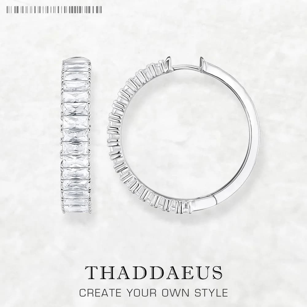 Cerchio incernierato creolo Pietre bianche Orecchini pavimentati Gioielleria raffinata in stile europeo per le donne Regalo alla moda in argento sterling massiccio 925
