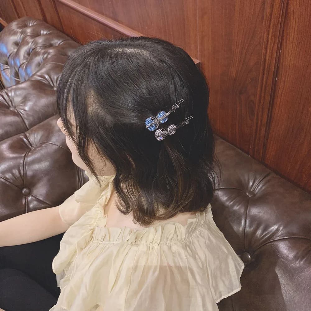 Women Shiny Headwear Girls Bangs Clip Crystal Rhinestone Barrette Hair Accessories Violin Hair Clip Hairpin