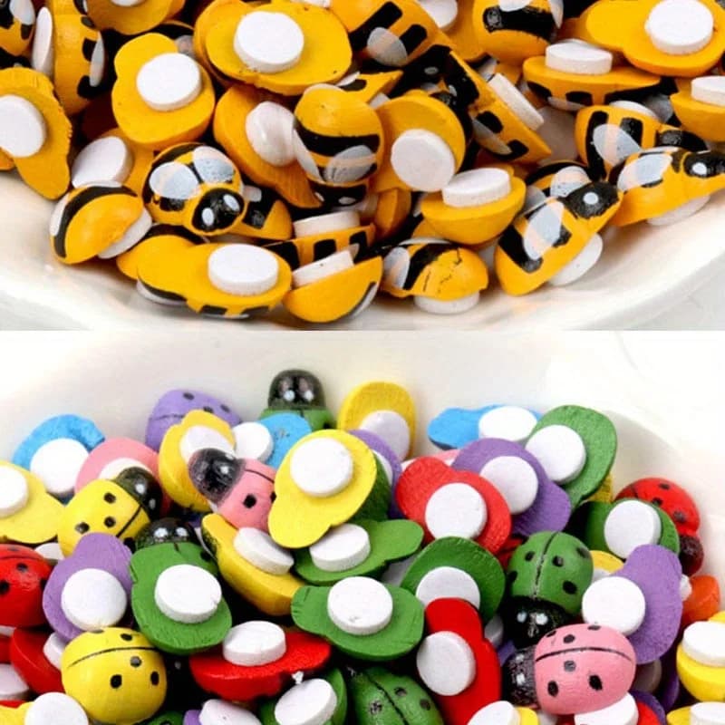 100pcs/set Ladybug Bee Wooden Mini DIY Scrapbooking Easter Decoration Home Wall Decor Birthday Party Decorations Bee Wooden
