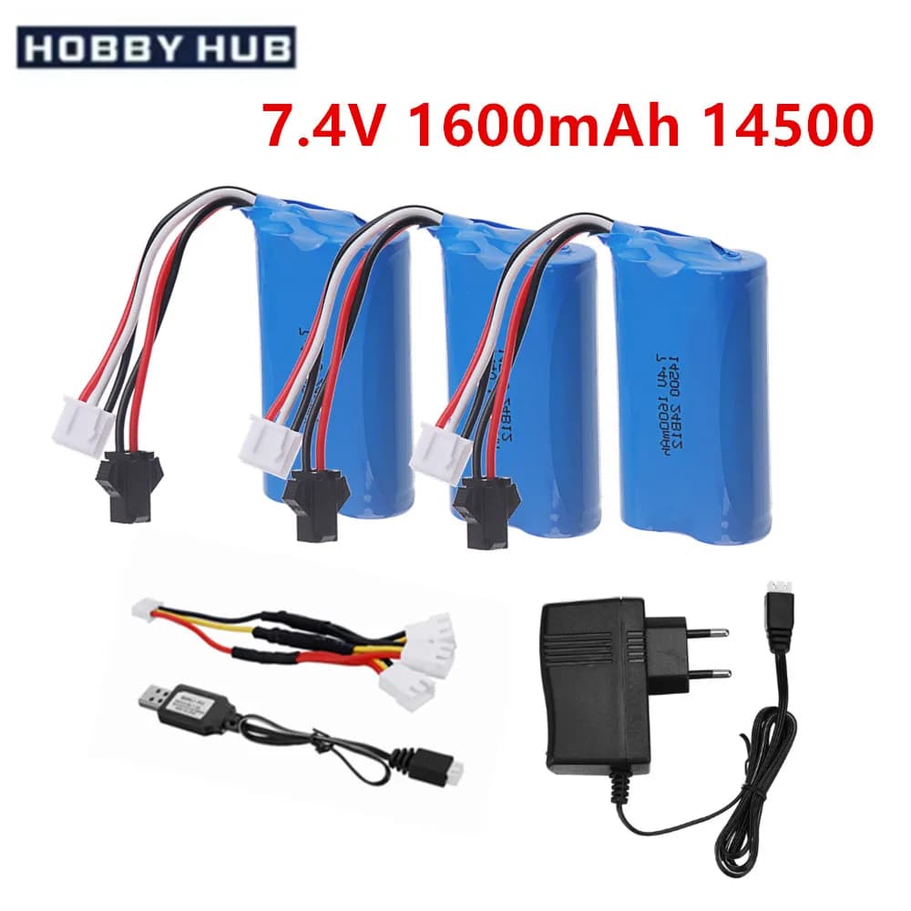 SM 7.4V 1600mAh 2S Li-ion Battery/charger For MN45 WPL D12 D90 RC Car Boat Gun 2s Lipo Battery/Charger RC Car Accessories 14500