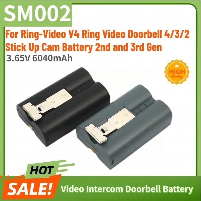 Batteria SM002 per Videocitofono 3.65V 6040mAh per Ring-Video V4 Ring Video Doorbell 4/3/2 Batteria di Ricambio Nuova di Zecca