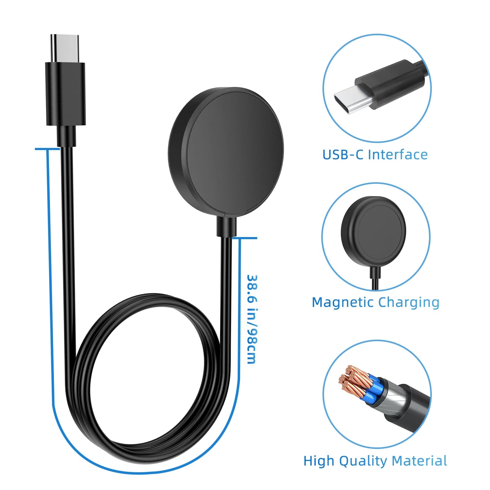 Caricabatterie USB-C di Ricambio per Samsung Galaxy Watch 7/6/6 Classic/5 Pro/5, Cavo di Ricarica per Smartwatch