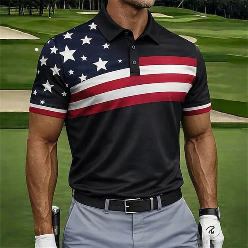 Nuova polo con bandiera americana, maglietta patriottica da golf a maniche corte da uomo per gite di golf, festa dell'Indipendenza e abiti estivi casual
