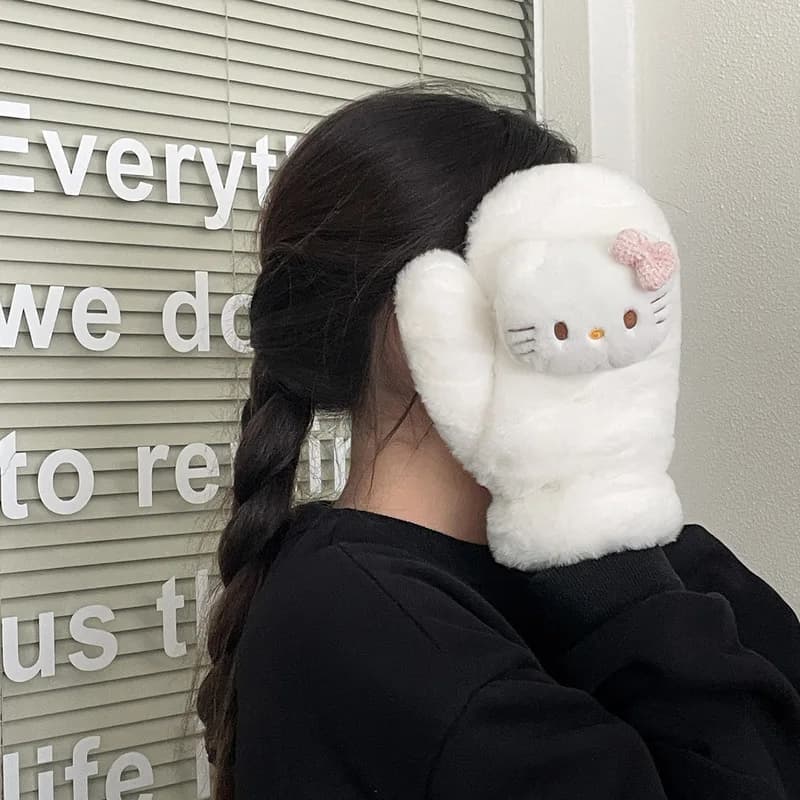 Hello Kitty Winter Gloves Warm Thermal Gloves Soft Knitted Hand Gloves For Women Outdoor Cycling Driving Travel Cold Weather