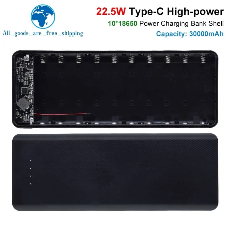 TZT QC4.0 QC3.0 Dual USB Micro/Type-C USB 10*18650 Power Bank Battery Box 5V 4.5A 22.5W 30000mAh Mobile Phone Charger DIY Shell