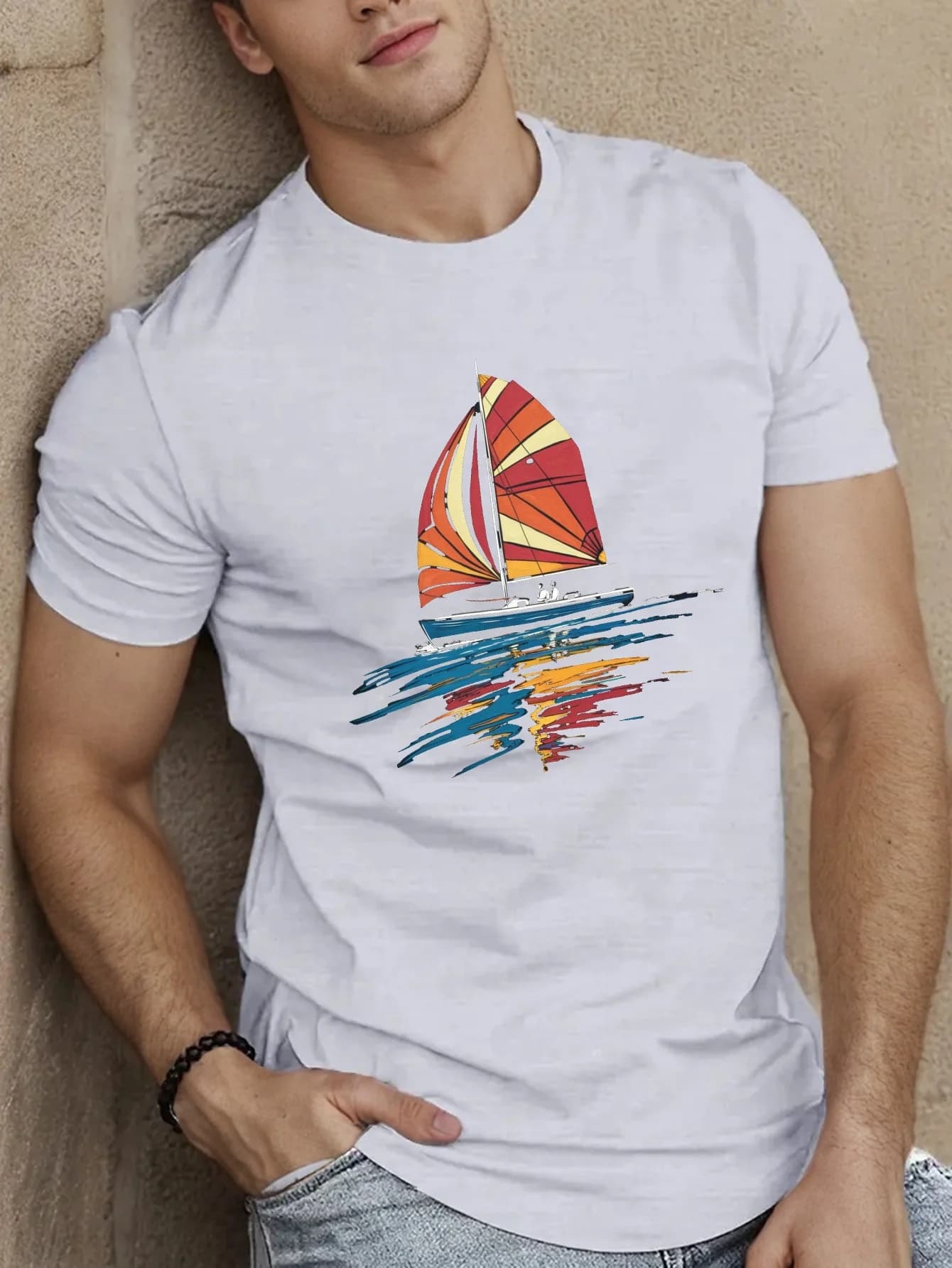 Men's stretch t-shirt with light sail design print