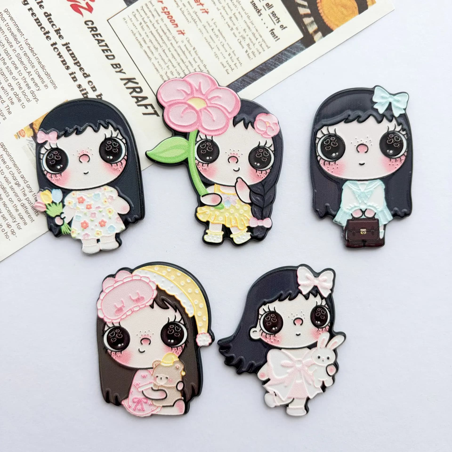 5pcs [Large] embossed cute little jade yuy patch DIY hair clip brooch refrigerator sticker accessories gift