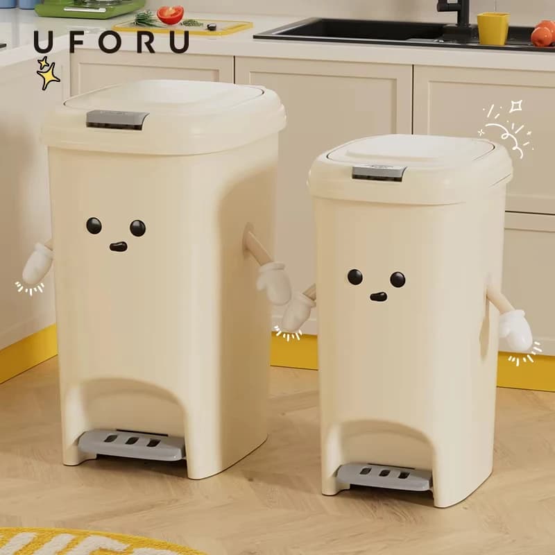 Uforu 10L/20L Back to School Large Capacity Foot Pedal Trash Can for Kitchen Dorm Room Toilet DIY Cute Creative Ash-Bin