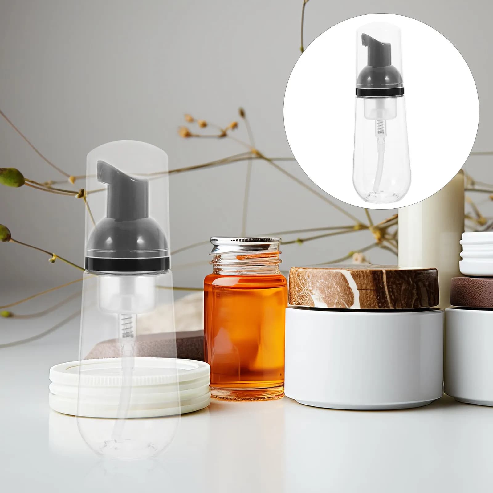 3 flaconi trasparenti ricaricabili con pompa schiumogena da 60 ml, formato da viaggio, per detergente viso, shampoo, bagnoschiuma, dispenser per sapone schiumogeno