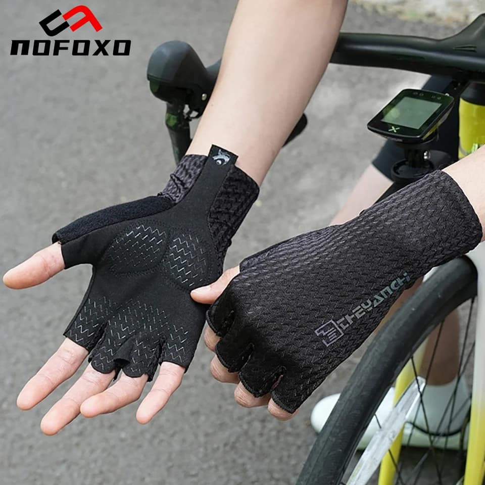NOFOXO 1 paio di guanti da ciclismo professionali a mezze dita, guanti in rete leggeri e traspiranti, con assorbimento degli urti, in SBR, unisex