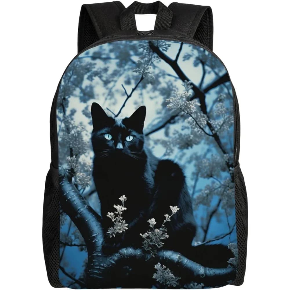 Zaino per laptop gatto nero sull'albero per donna uomo zaino universitario borsa per computer da lavoro borsa per libri leggera insegnante infermiera