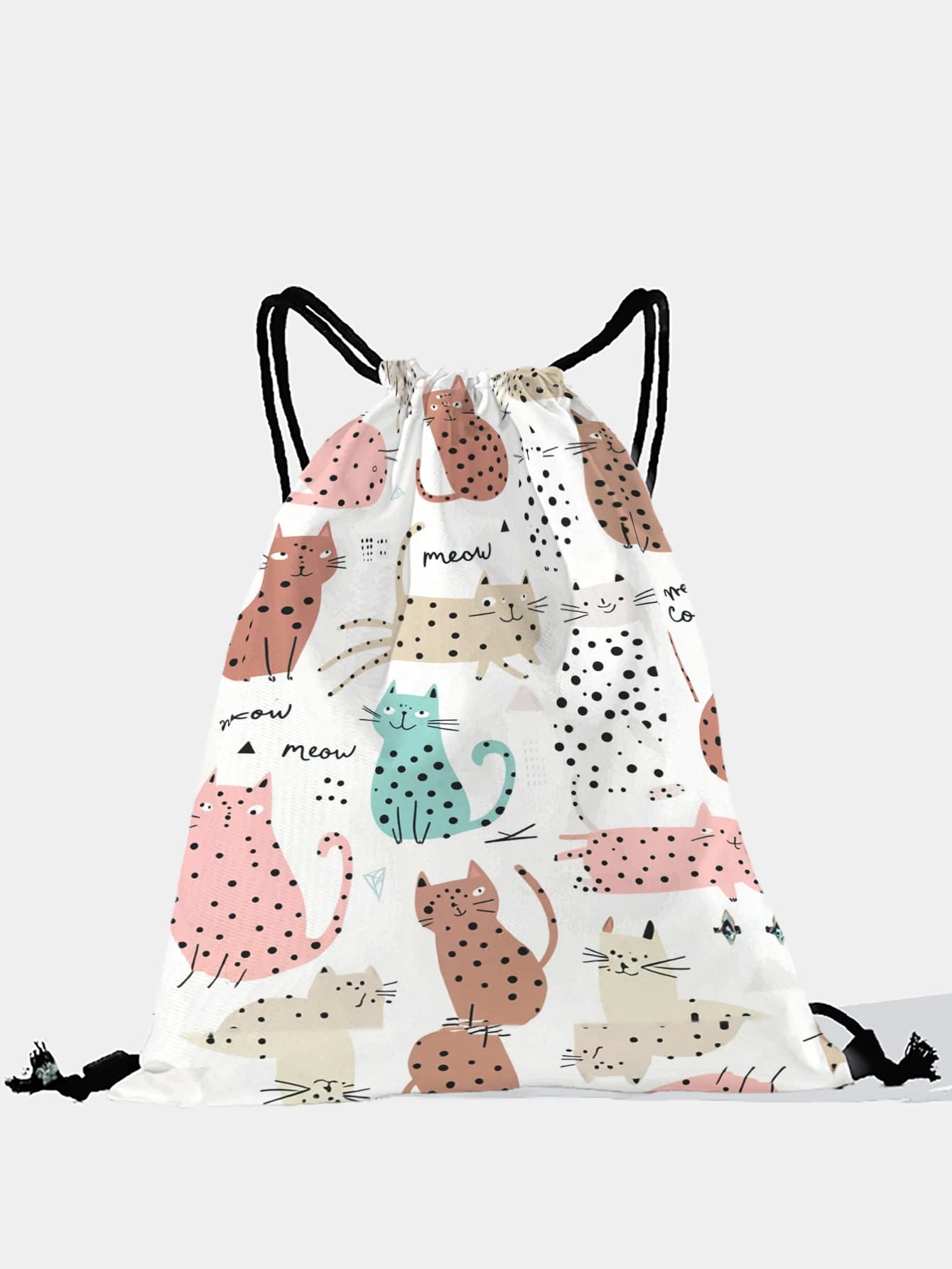 Zaino con coulisse con stampa gatto a pois, borsa sportiva leggera per palestra, yoga, viaggi, scuola, shopping e pendolarismo quotidiano