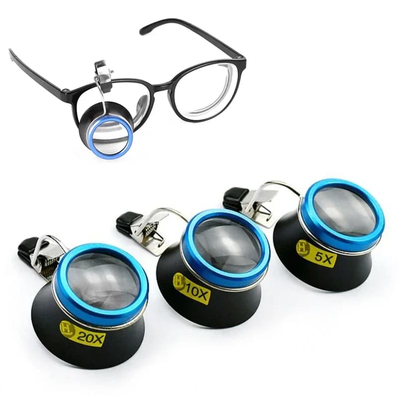 Portable Magnifying Lens with Clip 5X 10X 20X, Glass Magnifying Lens, Clock Repair Tool