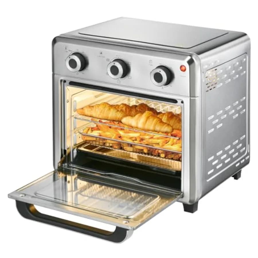 Forno Tostapane Compatto da 1400W 21QT in Acciaio Inossidabile con Funzione Airfryer, 6 Funzioni in 1, Ampia Gamma di Temperature, Timer da 60 Minuti/Auto-Off