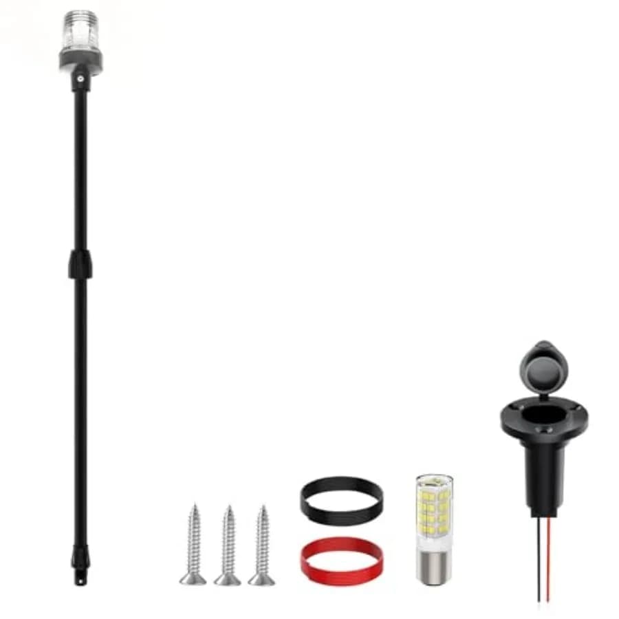 Luce di Poppa Telescopica per Imbarcazioni, Luce di Ancoraggio Marina 26"-48" Regolabile, Palo per Luci Posteriori LED con Base Bianca per Navigazione Nautica