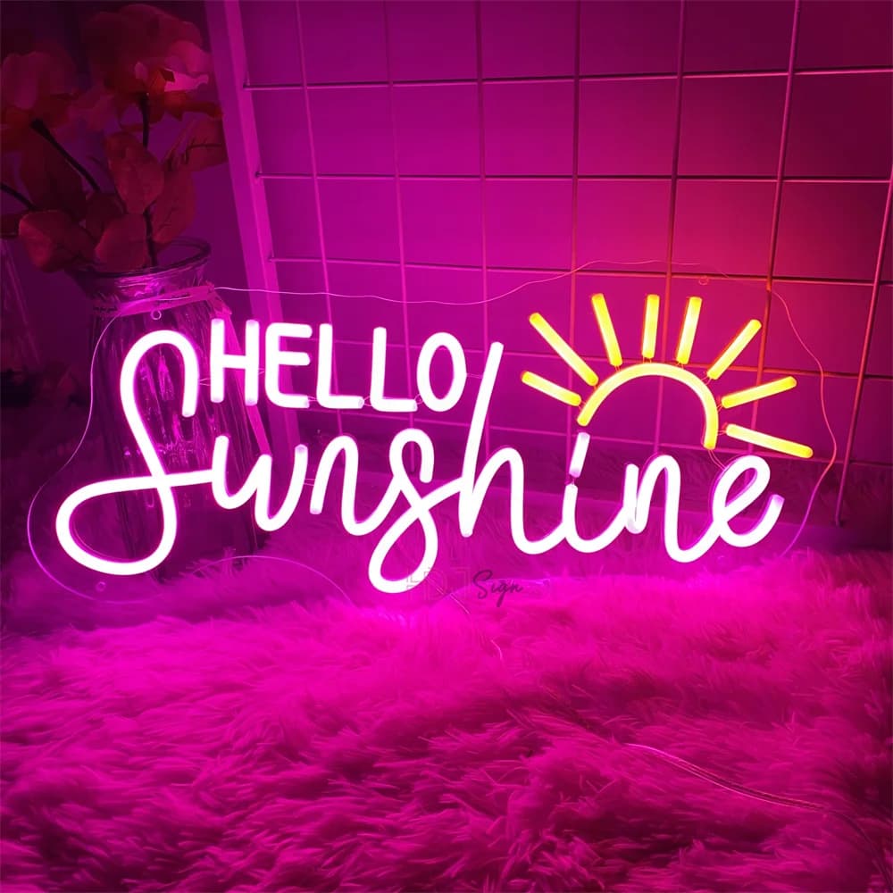 Insegna al neon a LED Hello Sunshine Luci notturne a LED personalizzate Insegna USB per la decorazione della parete della stanza Bar Compleanno Decorazione della sala giochi Lampade al neon
