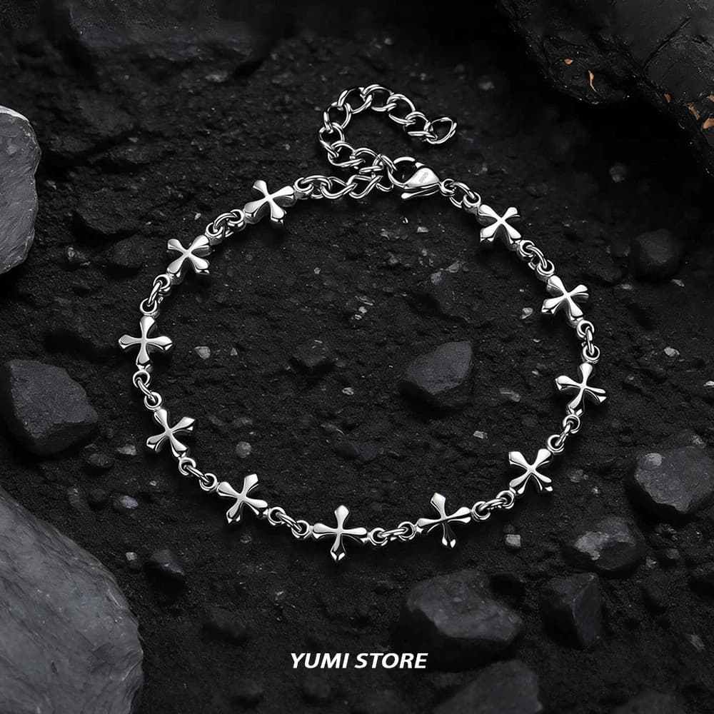 Bracciale con giunture a croce con fiore dell'Iris per uomo donna Bracciale di lusso in titanio che non sbiadisce Nuovi gioielli per coppia Regalo punk hip-hop
