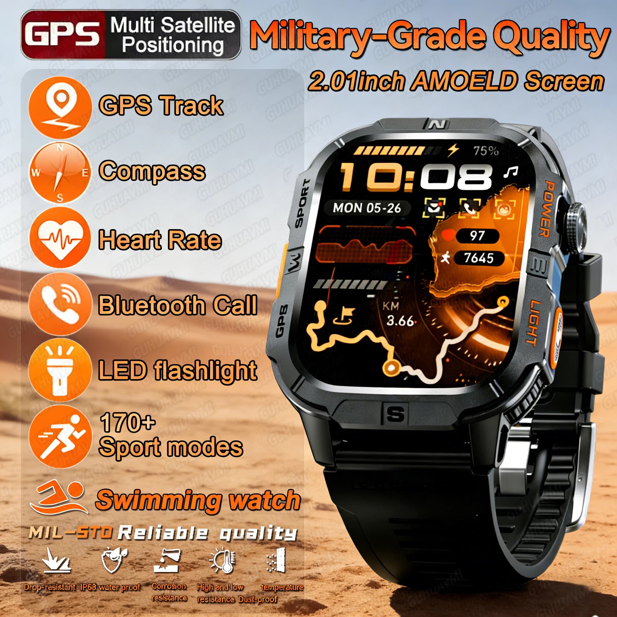 New Military T-Rex3 Ultra GPS Men's Watch Smartwatch Built in GPS 5ATM LED Flashlight Compass Waterproof Sports Call Smartwatch 2026