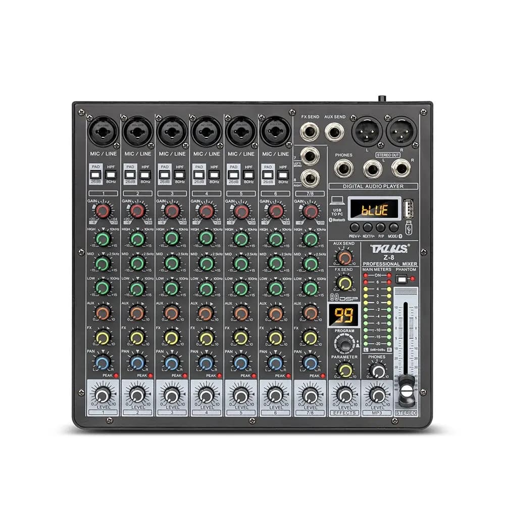 TKL Z-8 Professional 8 channels Mixing 99DSP Console Balance Bluetooth Interface USB Party Stage Family