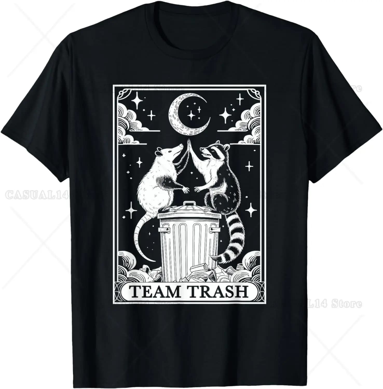 Tarocchi Card Vintage Team Trash Crescent Moon Opossum Raccoon T-shirt per maglietta oversize unisex leggera