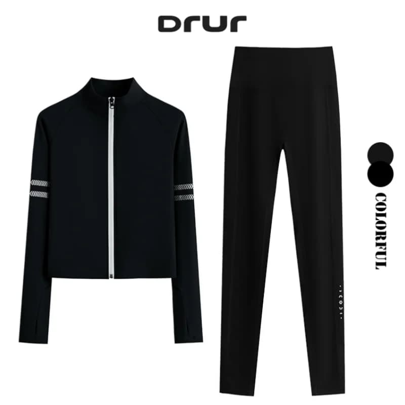 DRUR Set da allenamento in due pezzi Tuta aderente da donna Giacca da corsa a maniche lunghe Pantaloni da jogging abbinati Abiti da palestra per fitness