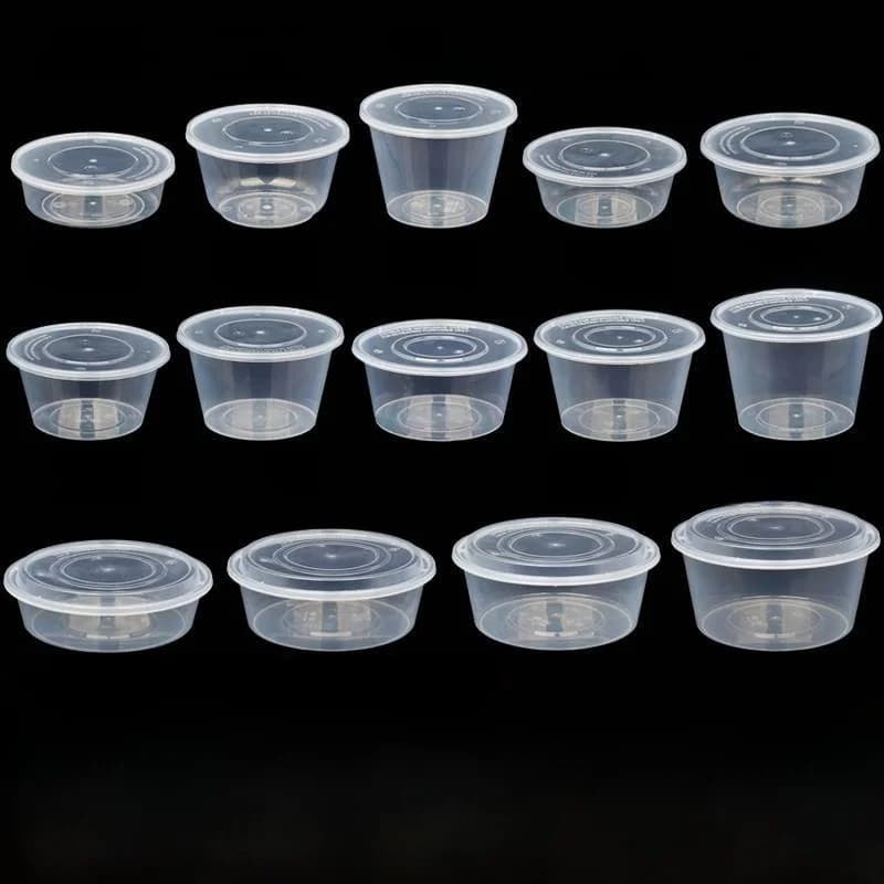 Ciotole Rotonde in Plastica per Asporto, Contenitori Monouso per Pranzo con Coperchio, Dimensioni Personalizzabili, Imballaggio per Ristoranti Cinesi