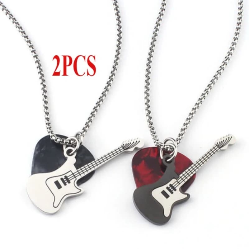 Collana con ciondolo plettro per chitarra rock in acciaio inossidabile da 2 pezzi per uomo donna amicizia hip-hop regalo perfetto per chitarristi e fan di musica