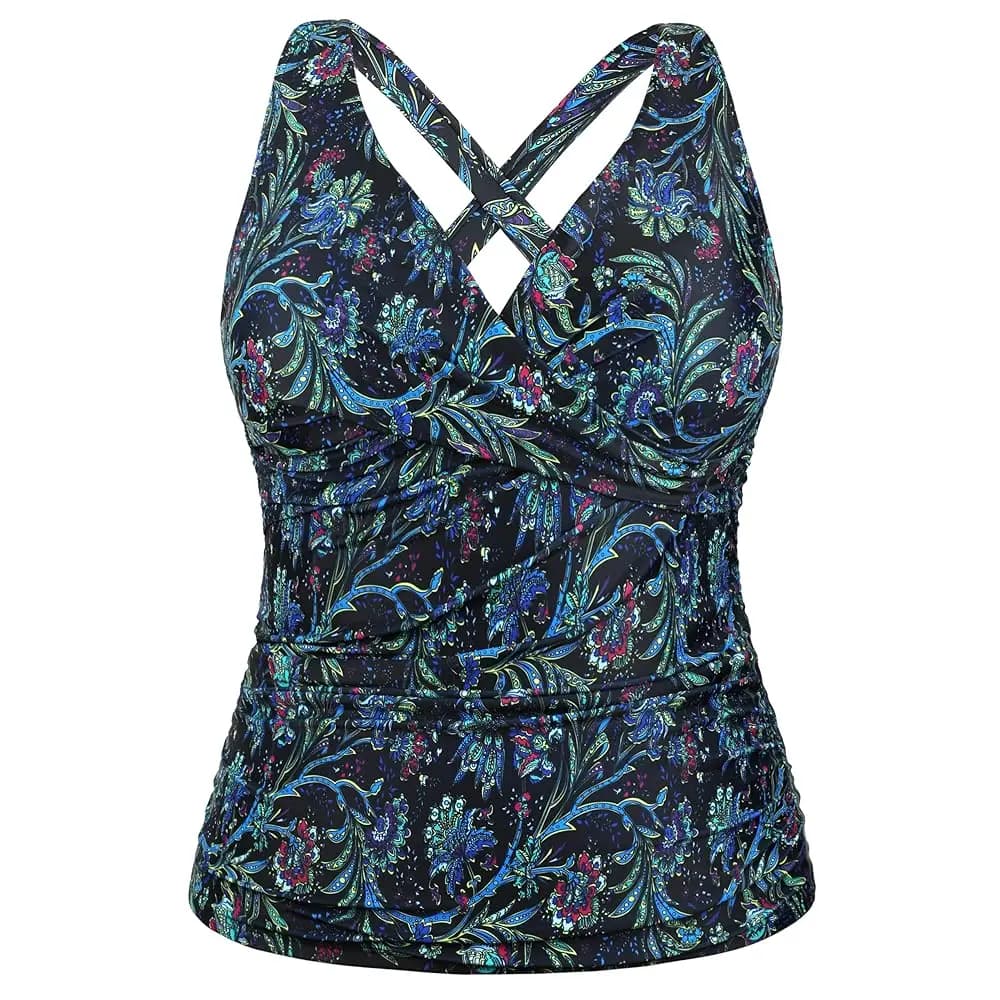 Top Tankini da Donna con Ferretto, Taglie Forti, Modellante Pancia, Scollo a V Incrociato