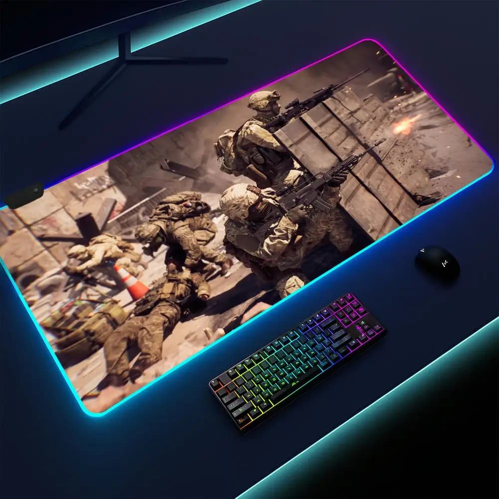 Super Battlefield 6 Mouse Pad Gaming mat, LED lighted, non-slip base, waterproof, large deskpad, soft surface