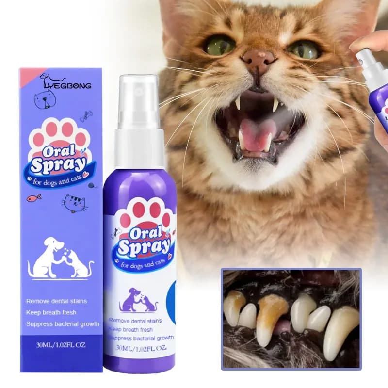 Spray per la Pulizia dei Denti di Cani e Gatti Yegbong, Rimuove le Macchie Dentali, Spray per l'Igiene Orale degli Animali Domestici per un Alito Fresco
